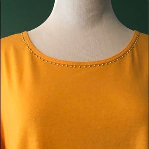Gold/Mustard Colored Fabric with Gold Studs Around Neckline Blouse